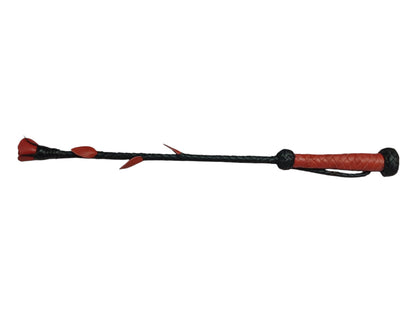 Hand-Made Leather Rose Riding Crop – Black Stem with Blue Rose, Stitched