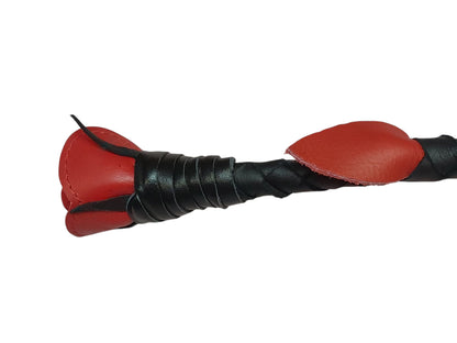Hand-Made Leather Rose Riding Crop – Black Stem with Blue Rose, Stitched