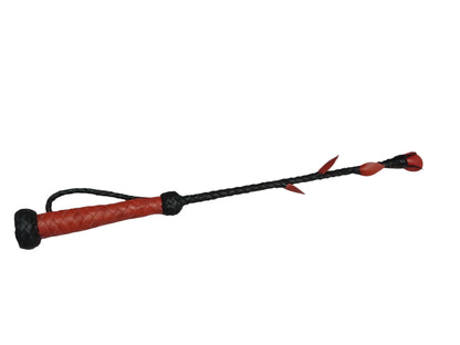 Luxury hand-made leather rose riding crop with black stem & stitched red rose. 680 mm, fiberglass core, 220 g. Perfect for BDSM play.
