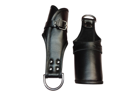 Handmade Black Leather Wrap-Around Wrist & Hand Cuffs — Lined, D-Ring (Pair)