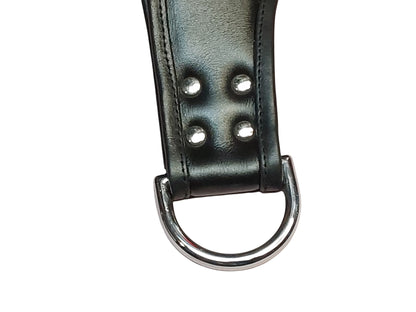 Handmade Black Leather Wrap-Around Wrist & Hand Cuffs — Lined, D-Ring (Pair)