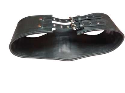 Handmade Leather Cinch Belt  BDSM , Bomdage — 3-Strap with D-Rings (Black/Silver)