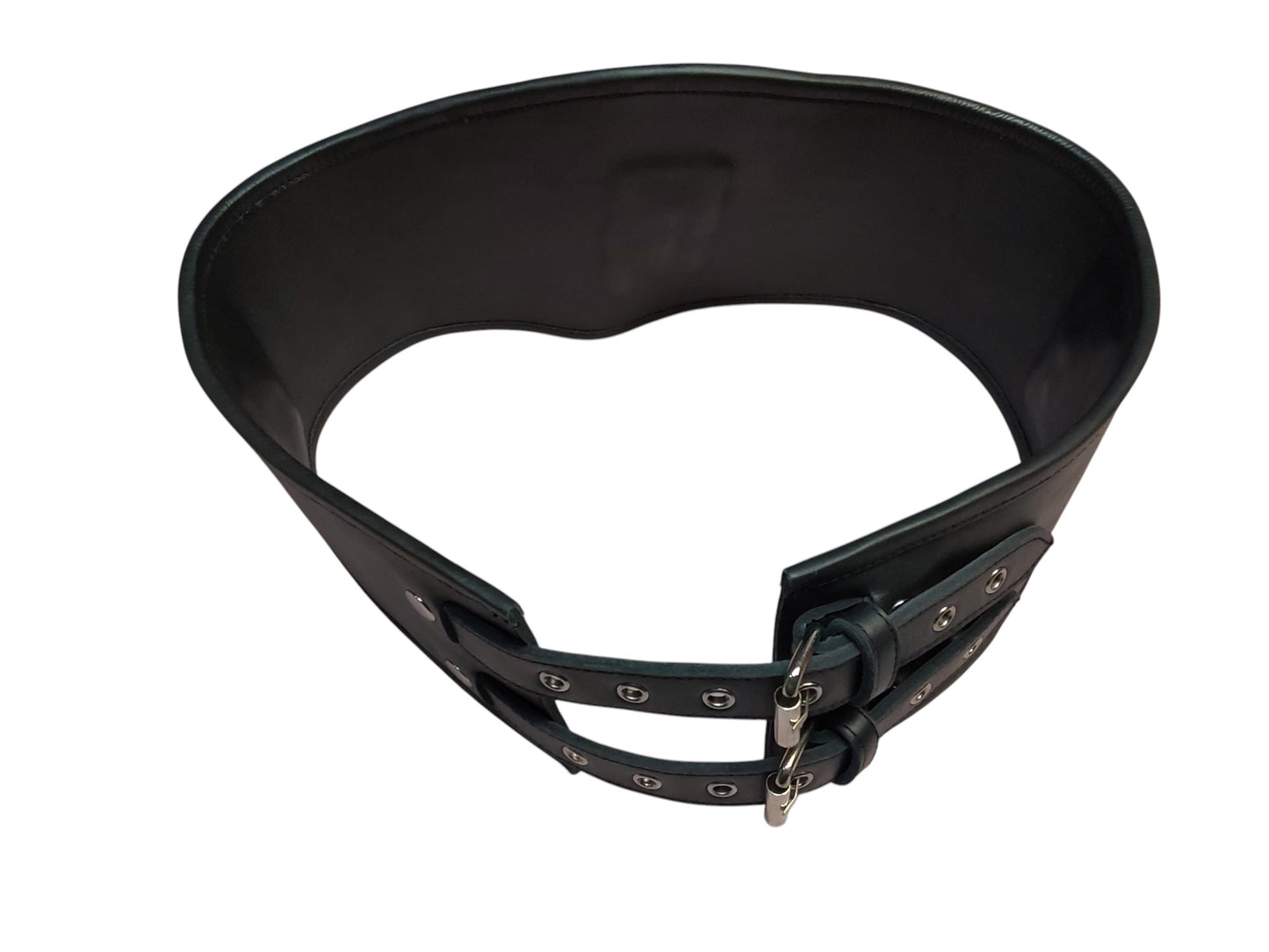 Handmade Leather Cinch Belt  BDSM , Bomdage — 3-Strap with D-Rings (Black/Silver)