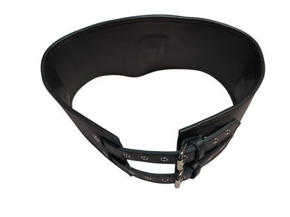 Handmade Leather Cinch Belt  BDSM , Bomdage — 3-Strap with D-Rings (Black/Silver)