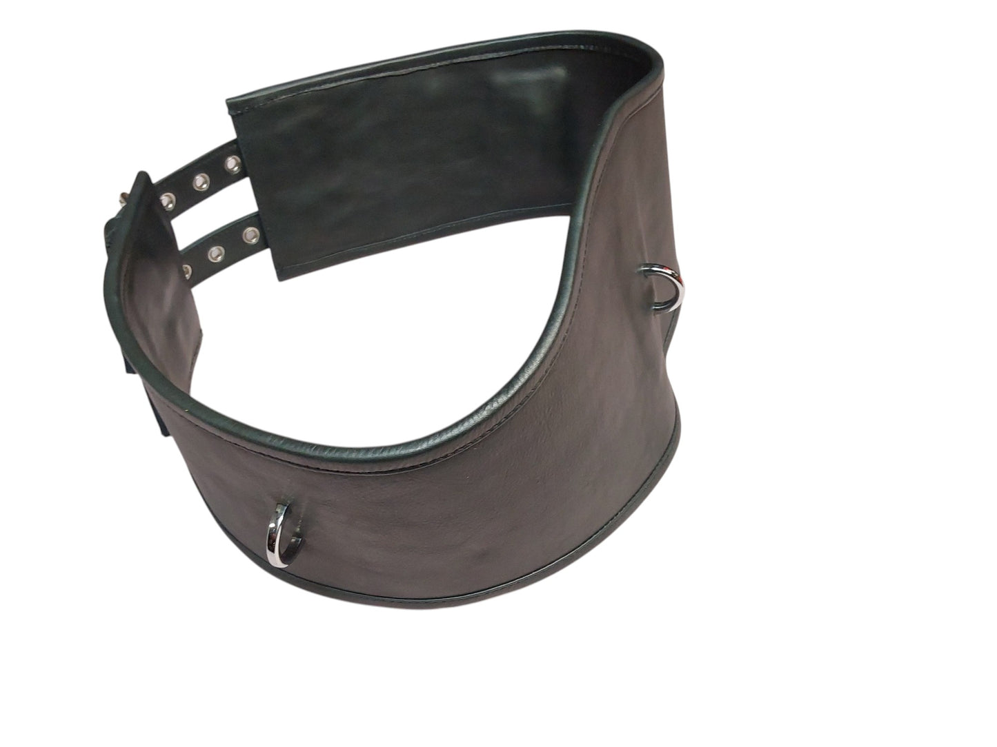 Handmade Leather Cinch Belt  BDSM , Bomdage — 3-Strap with D-Rings (Black/Silver)