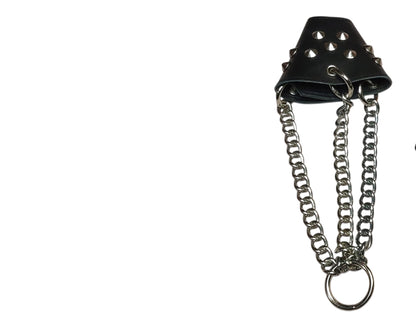 Hand-Made  Black Leather Parachute Ball Stretcher — With Chains (Silver)