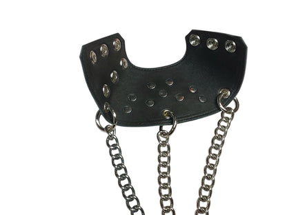 Hand-Made  Black Leather Parachute Ball Stretcher — With Chains (Silver)
