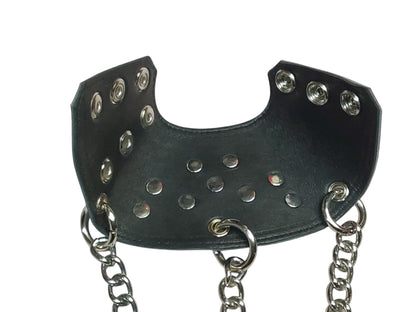 Hand-Made  Black Leather Parachute Ball Stretcher — With Chains (Silver)