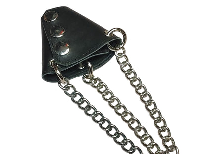 Hand-Made  Black Leather Parachute Ball Stretcher — With Chains (Silver)