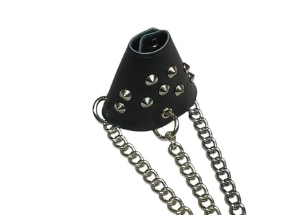 Hand-Made  Black Leather Parachute Ball Stretcher — With Chains (Silver)