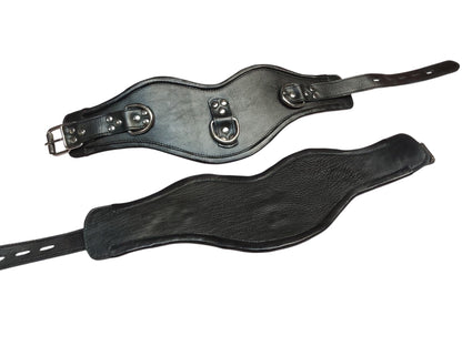 Hand-Made Leather Posture Collar with 3 D-Rings – BDSM Neck Restraint with Chin Support Plate