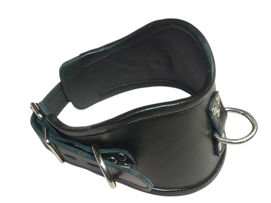 Hand-Made Leather Posture Collar with 3 D-Rings – BDSM Neck Restraint with Chin Support Plate
