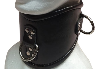Hand-Made Leather Posture Collar with 3 D-Rings – BDSM Neck Restraint with Chin Support Plate
