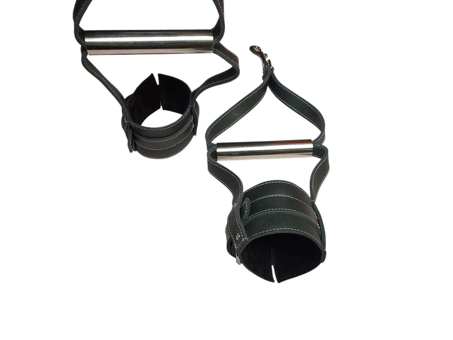 Hand-Made Leather Suspension Cuffs with Metal Hand Grip
