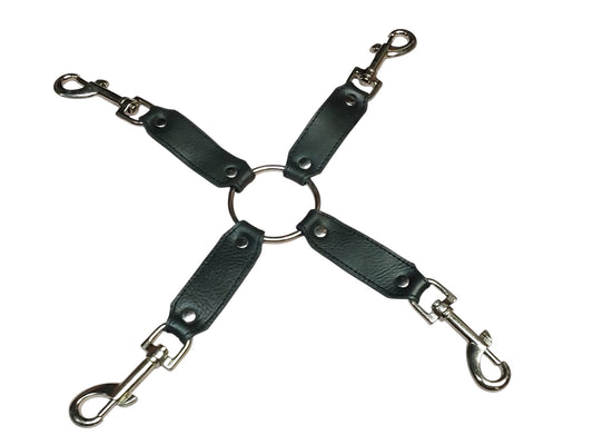 Hand Made Leather Hogtie, Short Length BDSM Restraint. 1 Central Ring and 4 Buckles