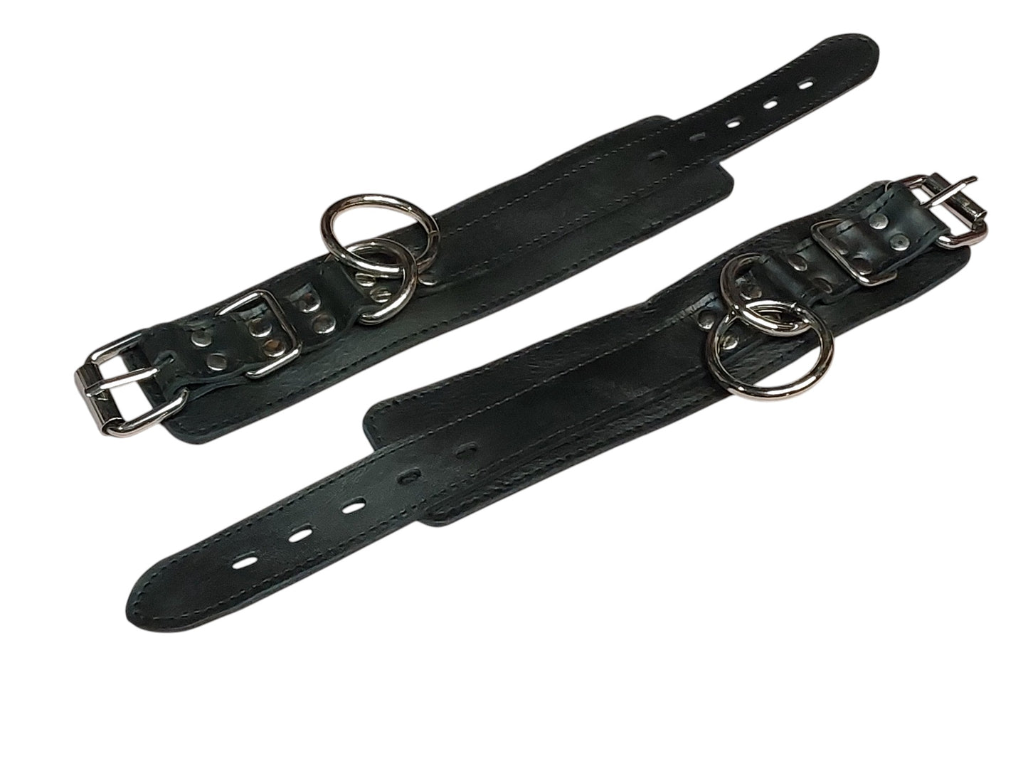 Handmade Leather Bondage/BDSM Plain  Wrist Cuffs — Black (Daily Wear Design)