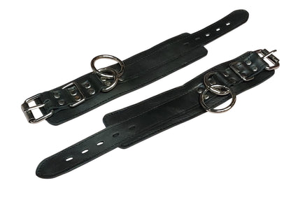 Handmade Leather Bondage/BDSM Plain  Wrist Cuffs — Black (Daily Wear Design)