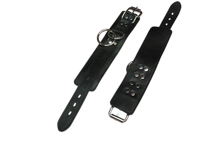 Handmade Leather Bondage/BDSM Plain  Wrist Cuffs — Black (Daily Wear Design)