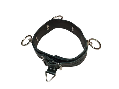 Handmade Leather Collar with  4 Rings (Adjustable BDSM Collar)