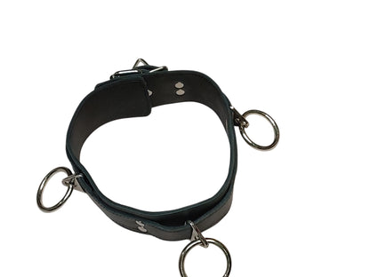 Handmade Leather Collar with  4 Rings (Adjustable BDSM Collar)