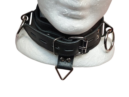 Handmade Leather Collar with  4 Rings (Adjustable BDSM Collar)