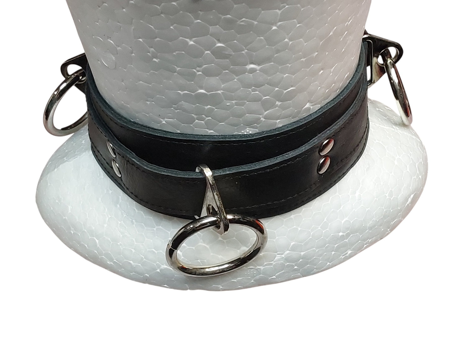 Handmade Leather Collar with  4 Rings (Adjustable BDSM Collar)