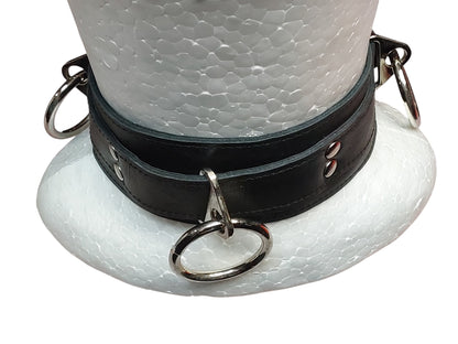 Handmade Leather Collar with  4 Rings (Adjustable BDSM Collar)