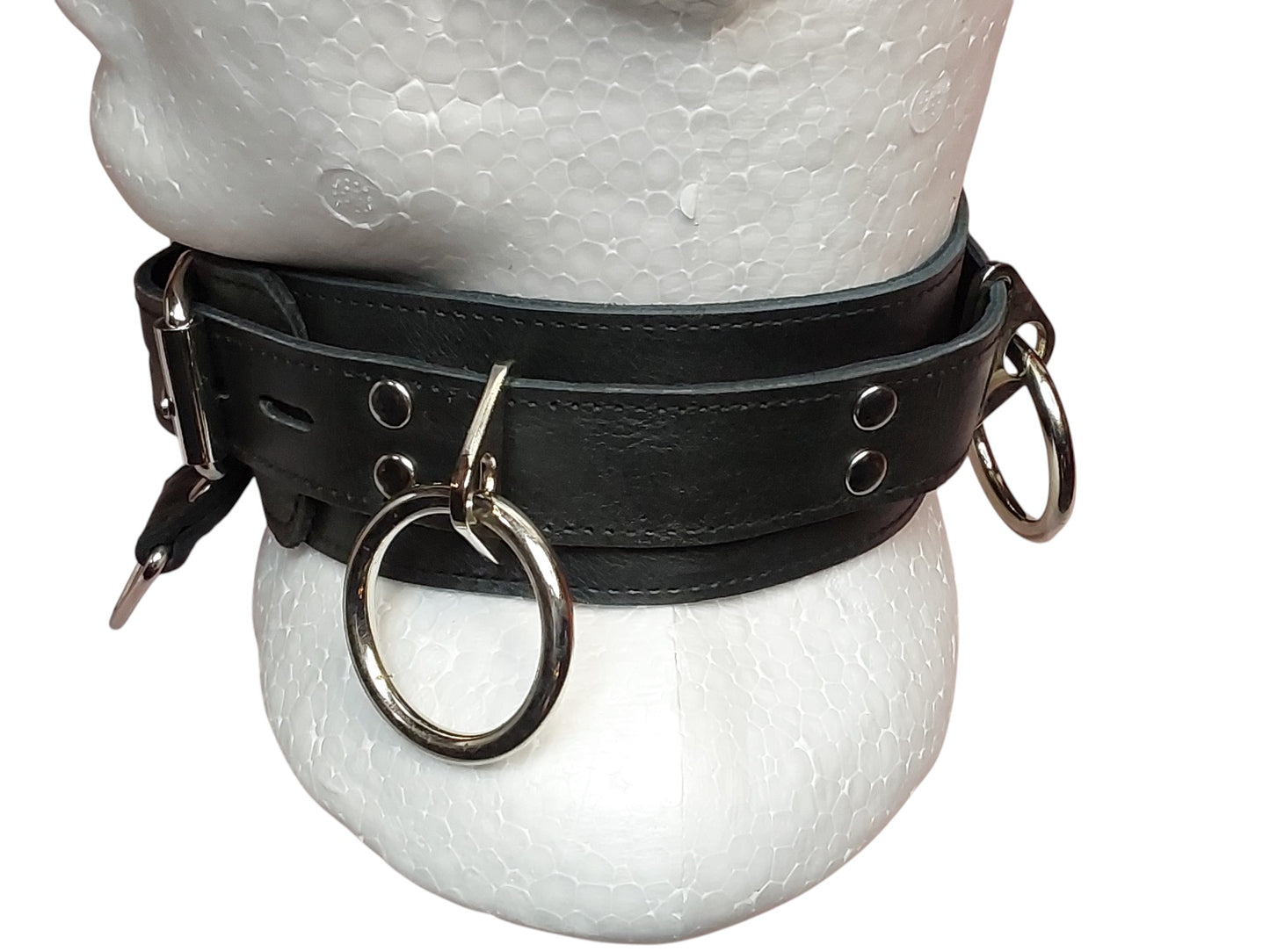Handmade Leather Collar with  4 Rings (Adjustable BDSM Collar)