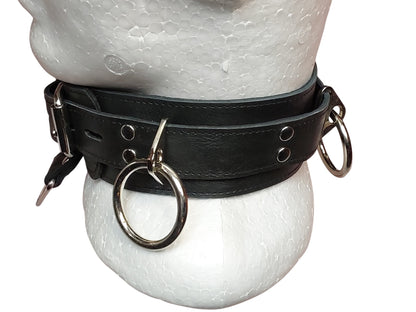 Handmade Leather Collar with  4 Rings (Adjustable BDSM Collar)