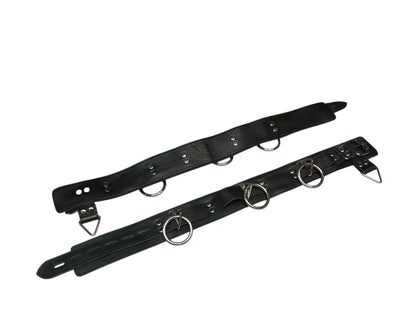 Handmade Leather Collar with  4 Rings (Adjustable BDSM Collar)