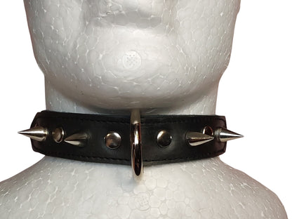 Handmade Leather Collar with Spikes & D-Ring | Adjustable BDSM