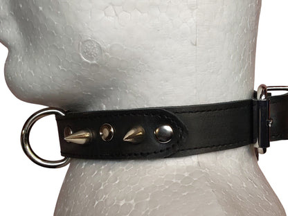 Handmade Leather Collar with Spikes & D-Ring | Adjustable BDSM