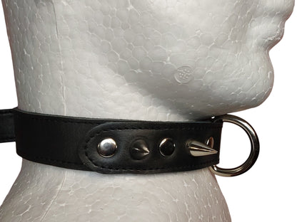 Handmade Leather Collar with Spikes & D-Ring | Adjustable BDSM
