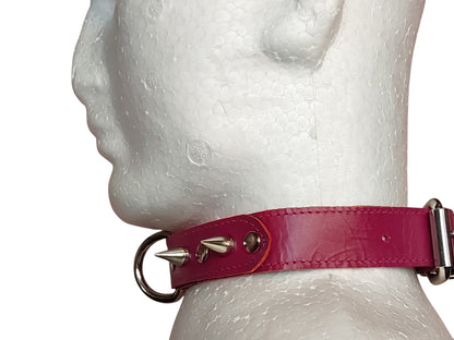 Handmade Leather Collar with Spikes & D-Ring | Adjustable BDSM
