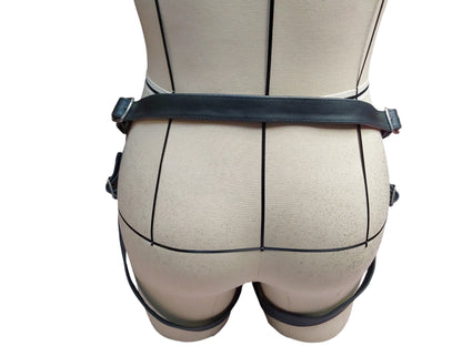 Handmade Black Leather Strap-On Harness — Removable 50 mm Ring, Adjustable Leg & Waist