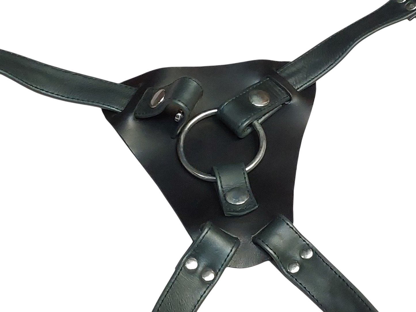 Handmade Black Leather Strap-On Harness — Removable 50 mm Ring, Adjustable Leg & Waist