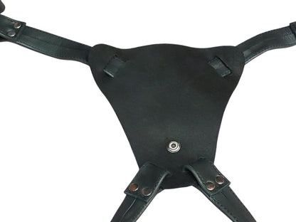 Handmade Black Leather Strap-On Harness — Removable 50 mm Ring, Adjustable Leg & Waist