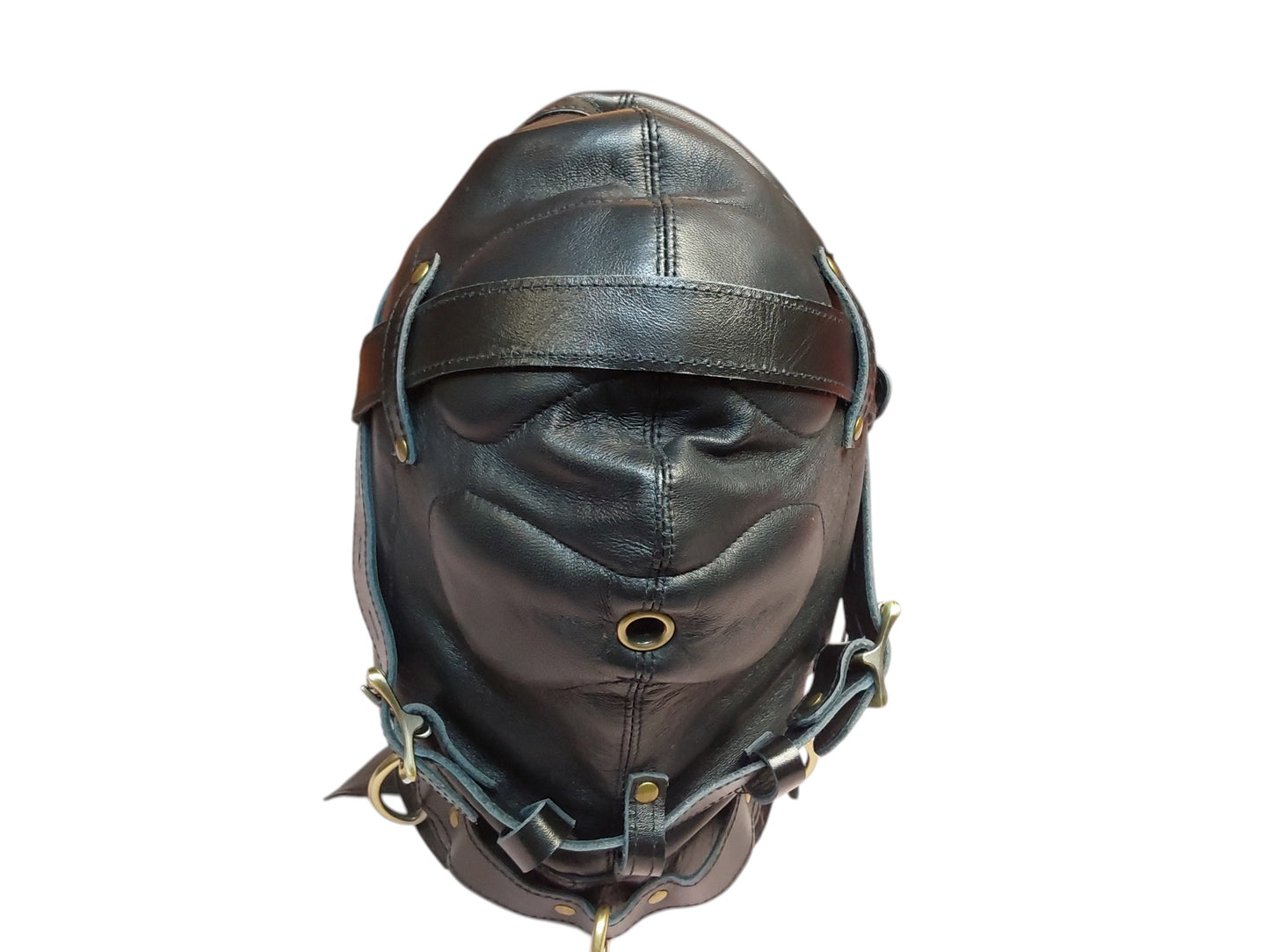 Handmade Leather Sensory Isolation Hood — Black, Lined, Rear Lacing