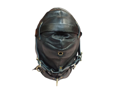 Handmade Leather Sensory Isolation Hood — Black, Lined, Rear Lacing