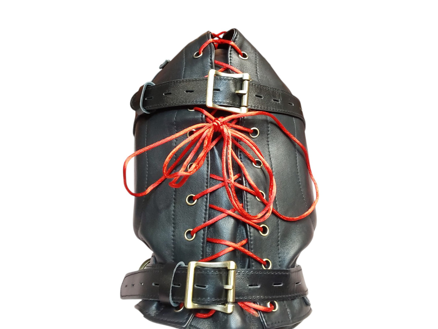 Handmade Leather Sensory Isolation Hood — Black, Lined, Rear Lacing