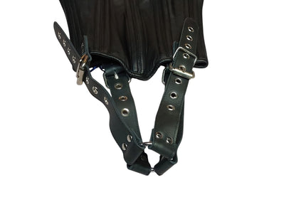 Handmade Leather Neck Corset — Black, Upright Straps (Non-Load-Bearing).With4 adjustable head straps
