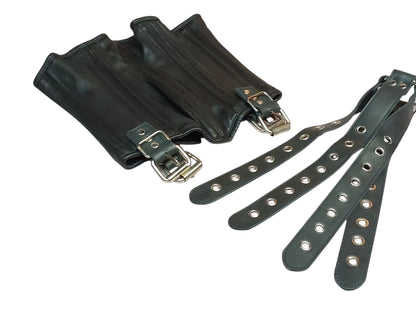 Handmade Leather Neck Corset — Black, Upright Straps (Non-Load-Bearing).With4 adjustable head straps