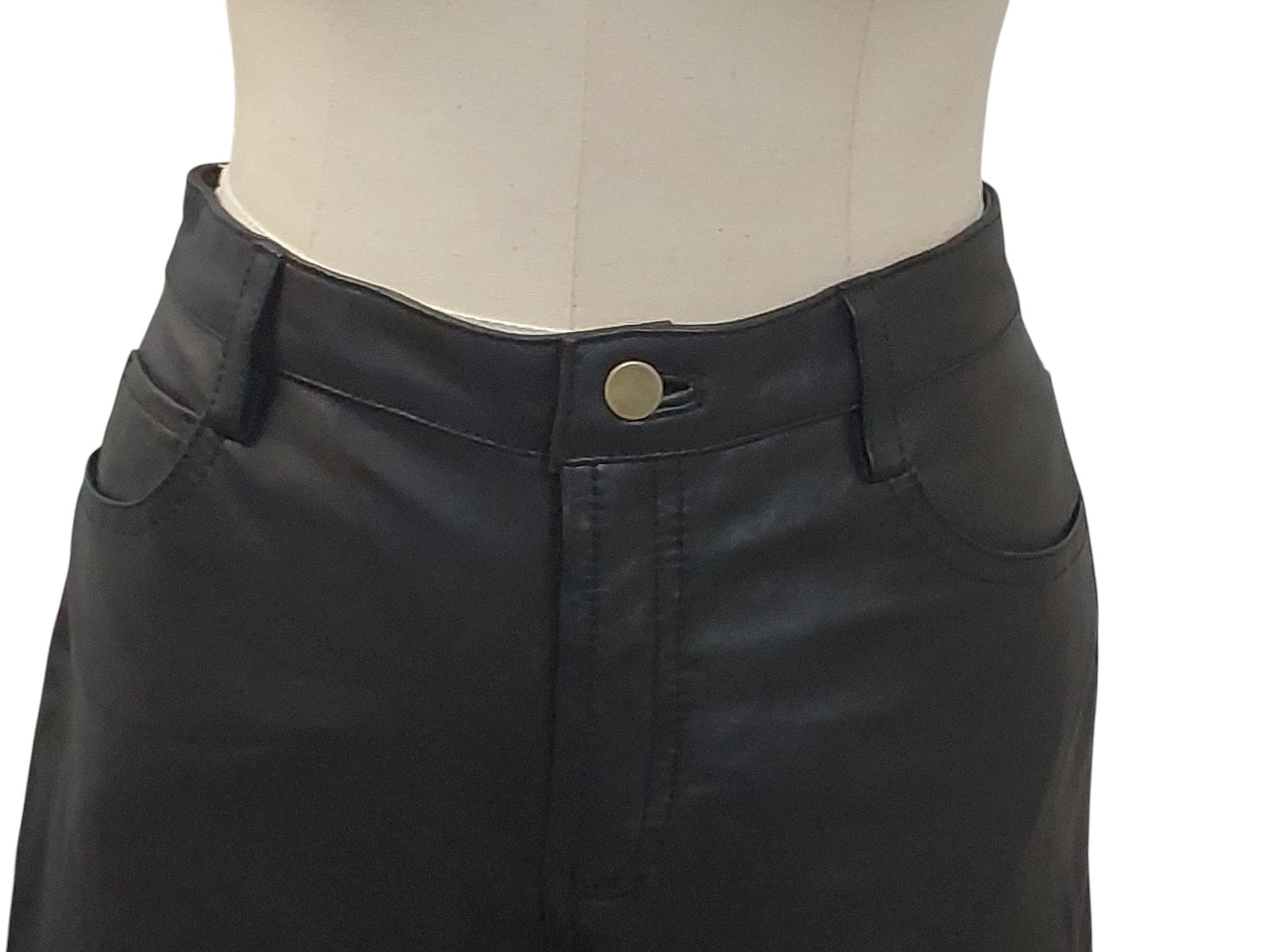 Women's Hand made 100% Leather Jeans , Genuine Luxurious  Soft Lambskin Leather Black Colour , Straight Leg Pants - No legs Zipper .