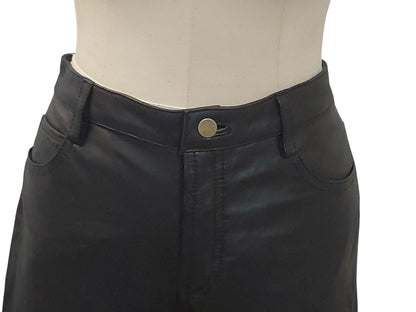 Women's Hand made 100% Leather Jeans , Genuine Luxurious  Soft Lambskin Leather Black Colour , Straight Leg Pants - No legs Zipper .
