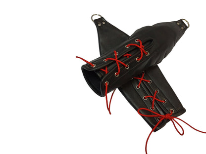 Hand-Made Leather Hand Binder/Mitts — Lace-Up with D-Ring (Pair)