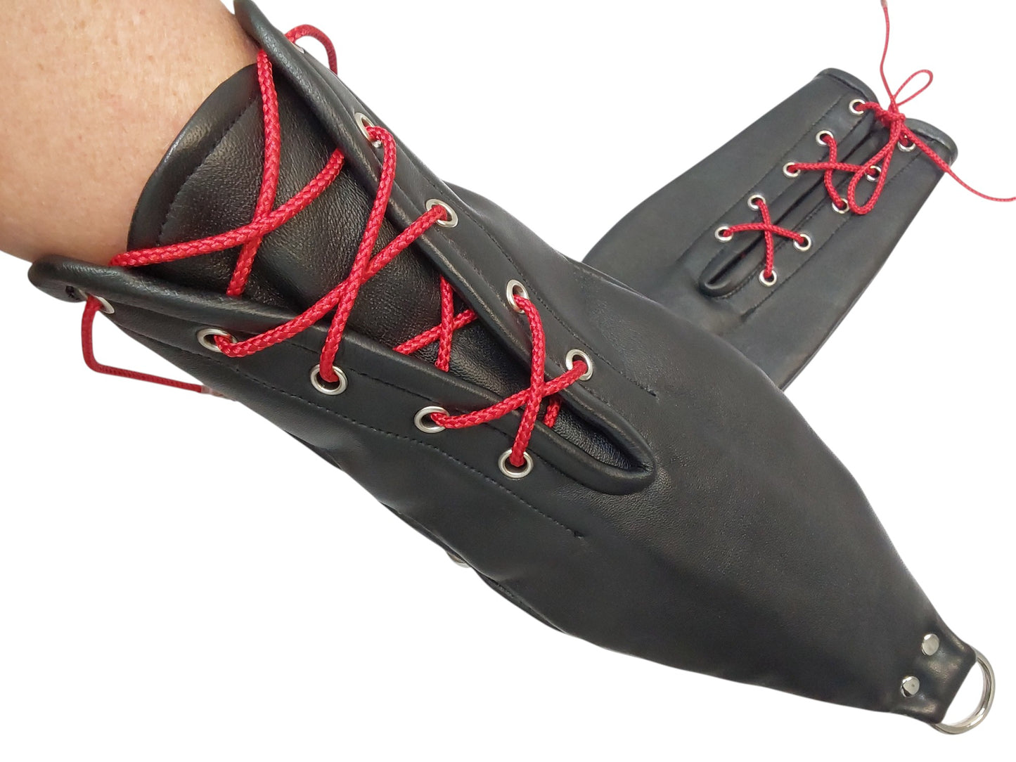 Hand-Made Leather Hand Binder/Mitts — Lace-Up with D-Ring (Pair)