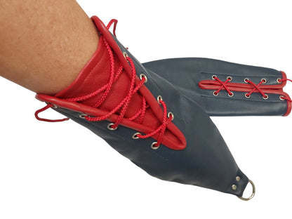 Hand-Made Leather Hand Binder/Mitts — Lace-Up with D-Ring (Pair)