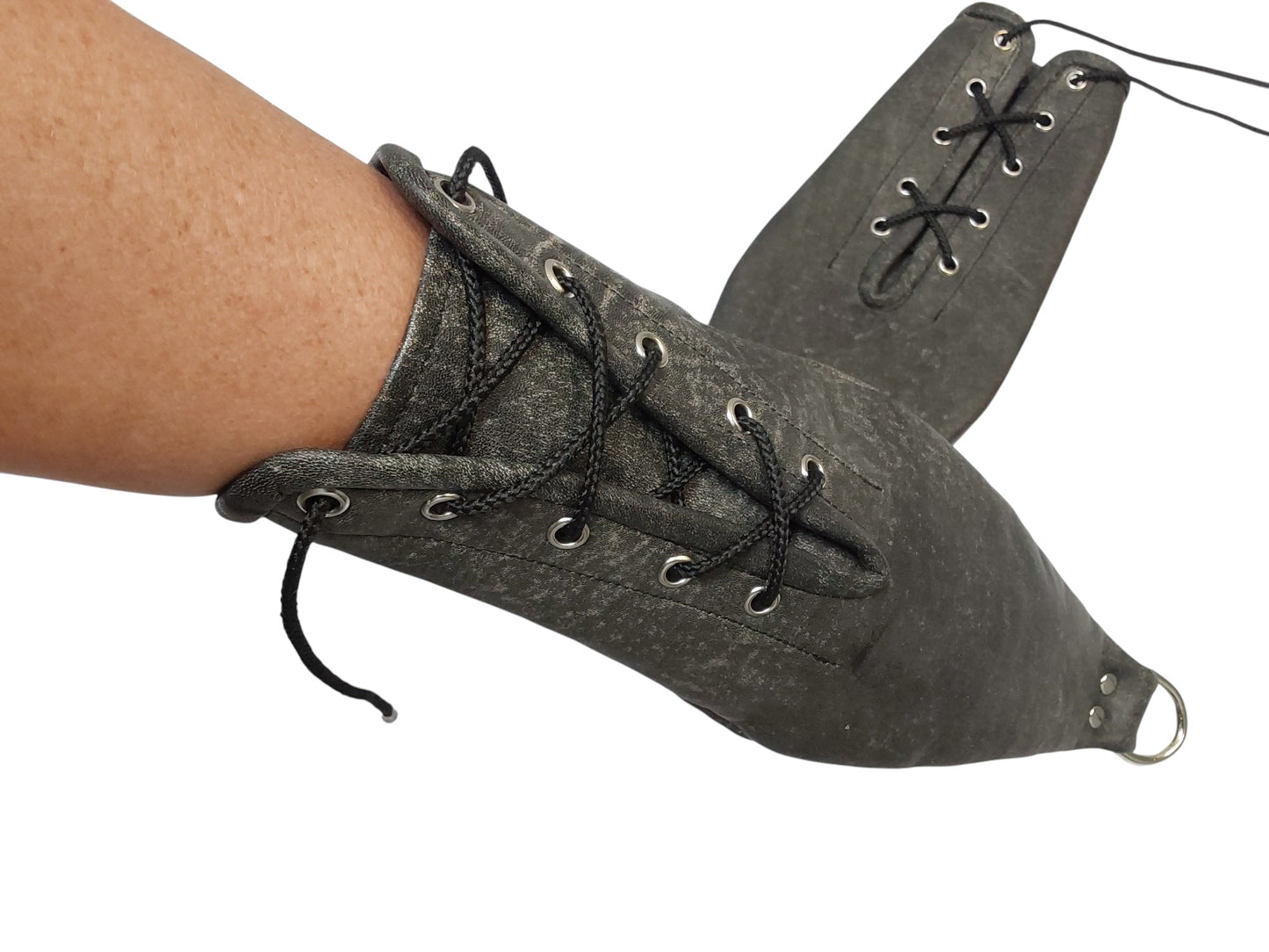 Hand-Made Leather Hand Binder/Mitts — Lace-Up with D-Ring (Pair)