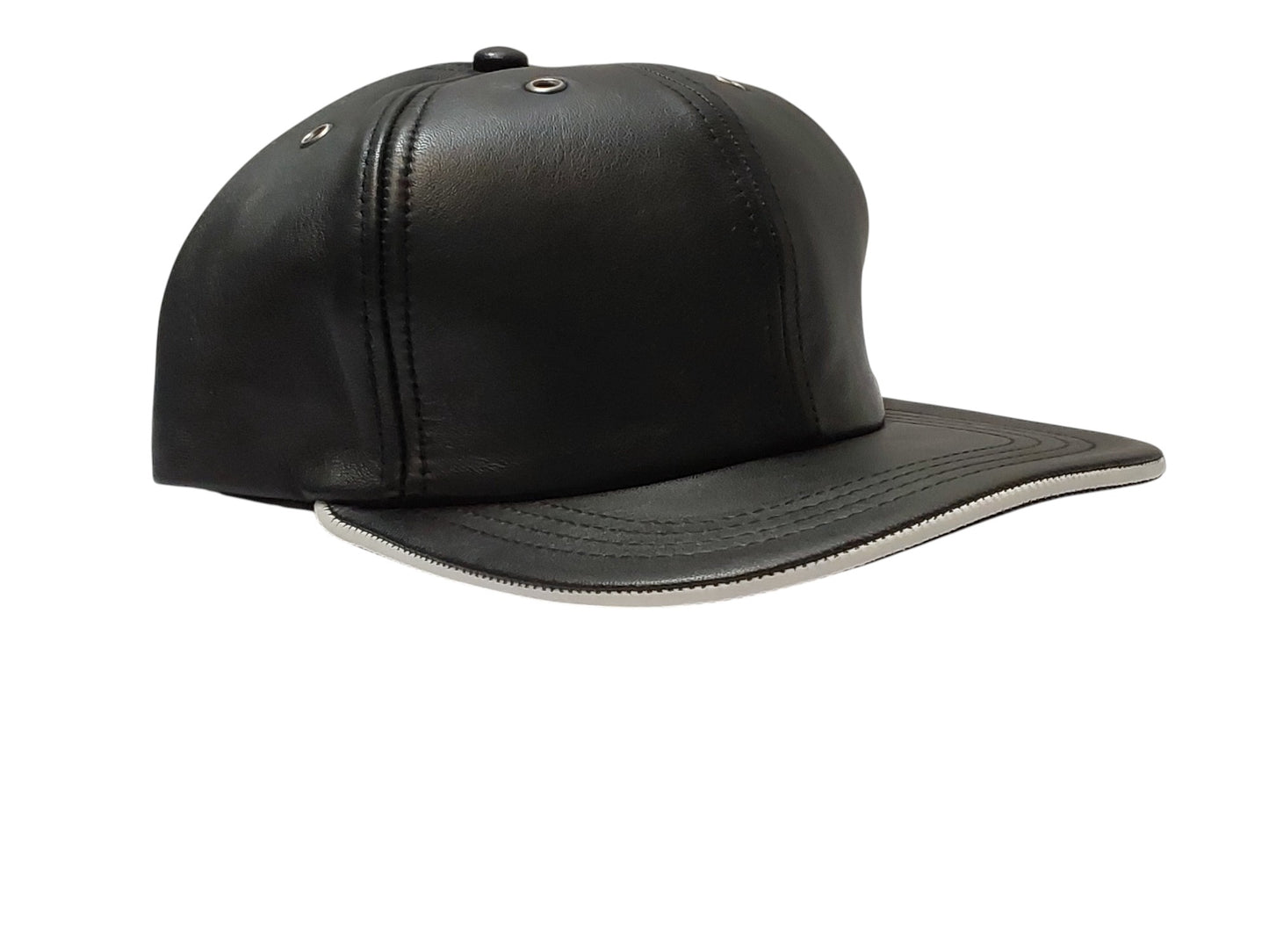 100% Hand Made, 6 Panel Sheep Leather, Mid Crown, Unisex Baseball Cap with Velcro Adjustable Back Strap