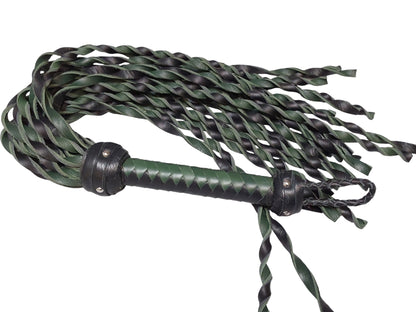 Hand Made 100% Leather, Loose Twist Flogger, Green and Black